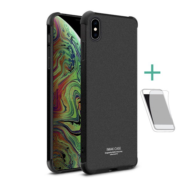 IMAK szilikon telefonvédő (közepesen ütésálló, légpárnás sarok, matt + képernyővédő fólia) FEKETE [Apple iPhone XS Max 6.5]