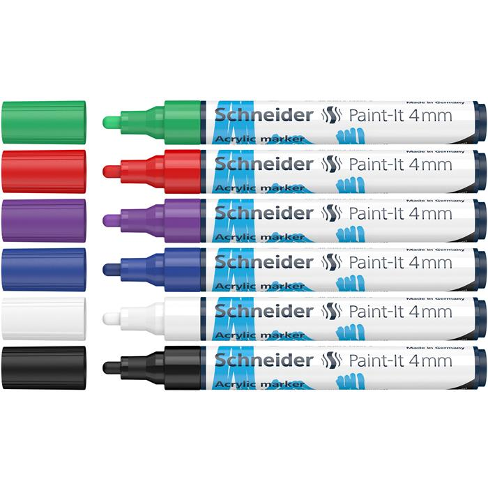 Schneider Paint-it 320 4mm Akril marker készlet - Vegyes színek (6 db / csomag) (120295)