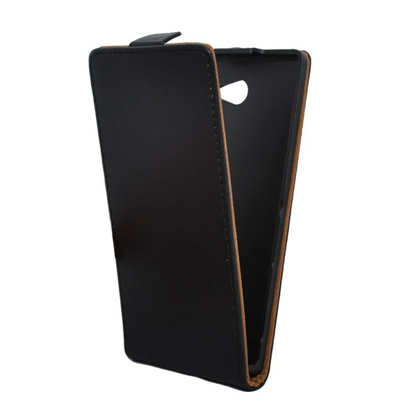 Tok álló, bőr hatású (FLIP, lefelé nyíló) FEKETE [Sony Xperia M2 (D2303)] (5996457448579)