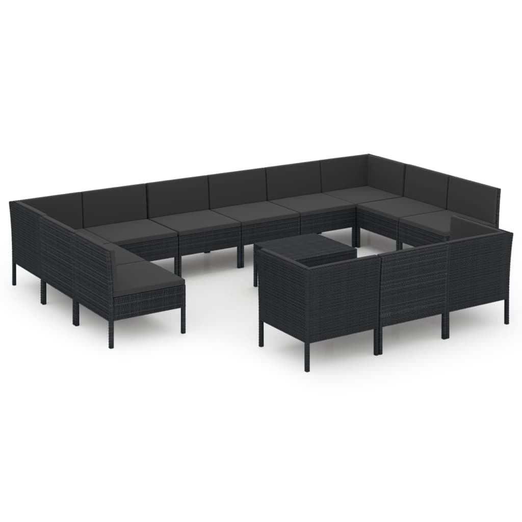 14 részes fekete polyrattan kerti ülőgarnitúra párnákkal (3094629)