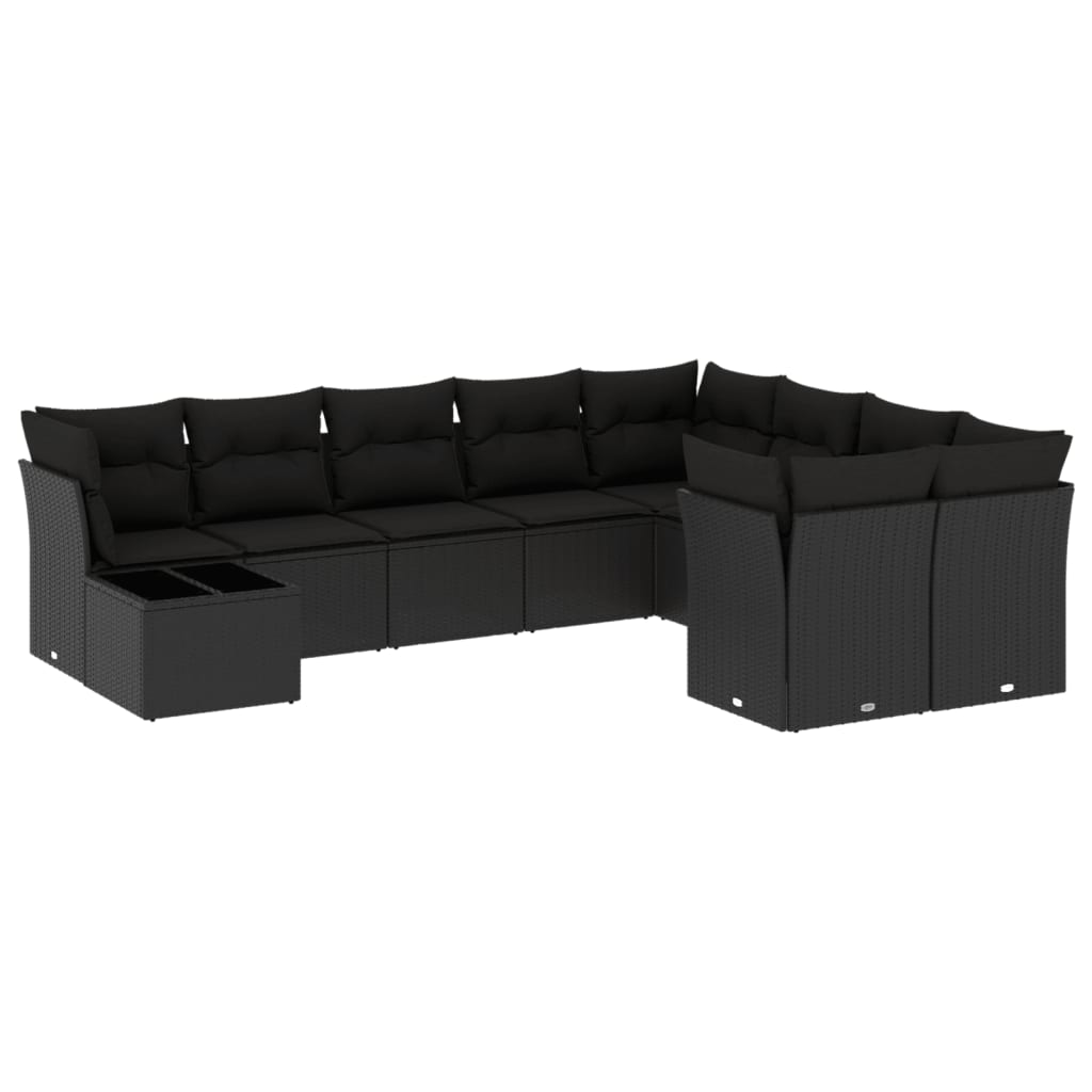 10 részes fekete polyrattan kerti ülőgarnitúra párnákkal (3218185)