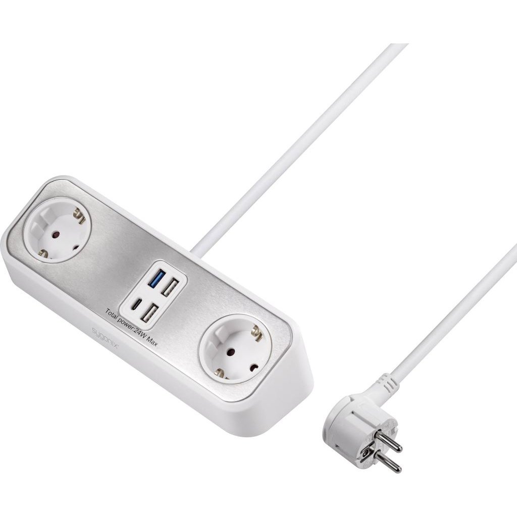 Sygonix SY-4538256 Hálózati elosztó 2 részes Fehér Védőérintkezős 1,4m (SY-4538256)