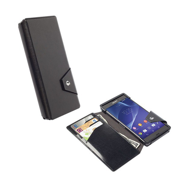 KRUSELL FlipWallet KALMAR tok álló, bőr hatású (FLIP, oldalra nyíló, bankkártya tartó) FEKETE [Sony Xperia Z3 (D6653)] (76028)