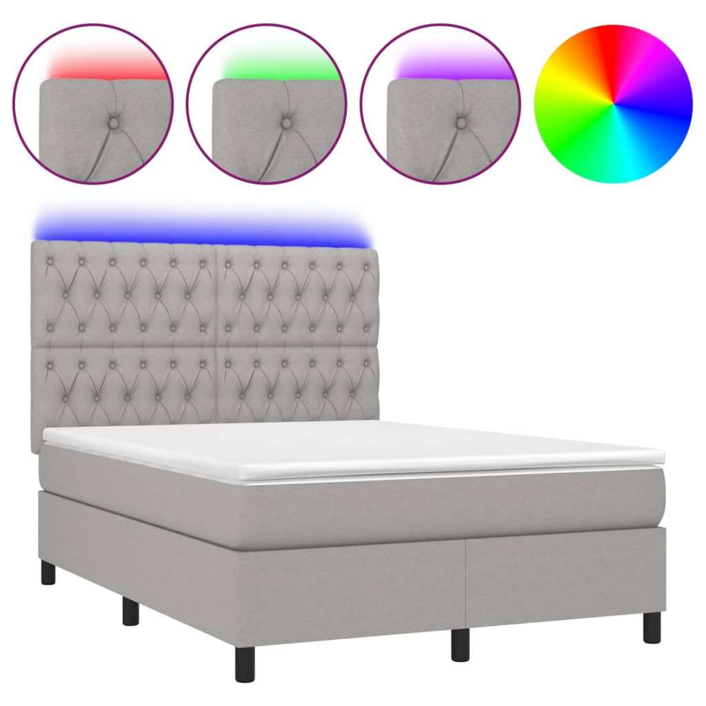 sötétszürke szövet rugós és LED-es ágy matraccal 140x190 cm (3135109)