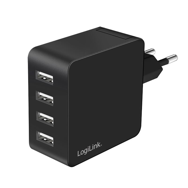 USB nabíječka do zásuvky 4xUSB-A 24W LogiLink Nabíjecí adaptér 230V černá