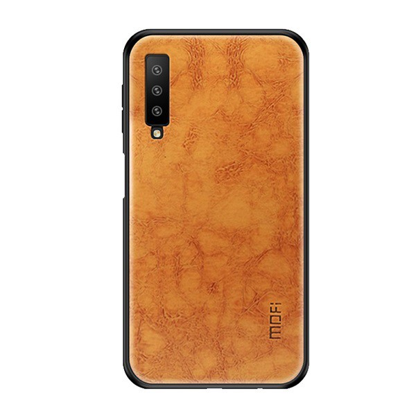 MOFI műanyag telefonvédő (szilikon keret, bőr hatású hátlap) BARNA [Samsung Galaxy A7 (2018) SM-A750F] (5996457830916)