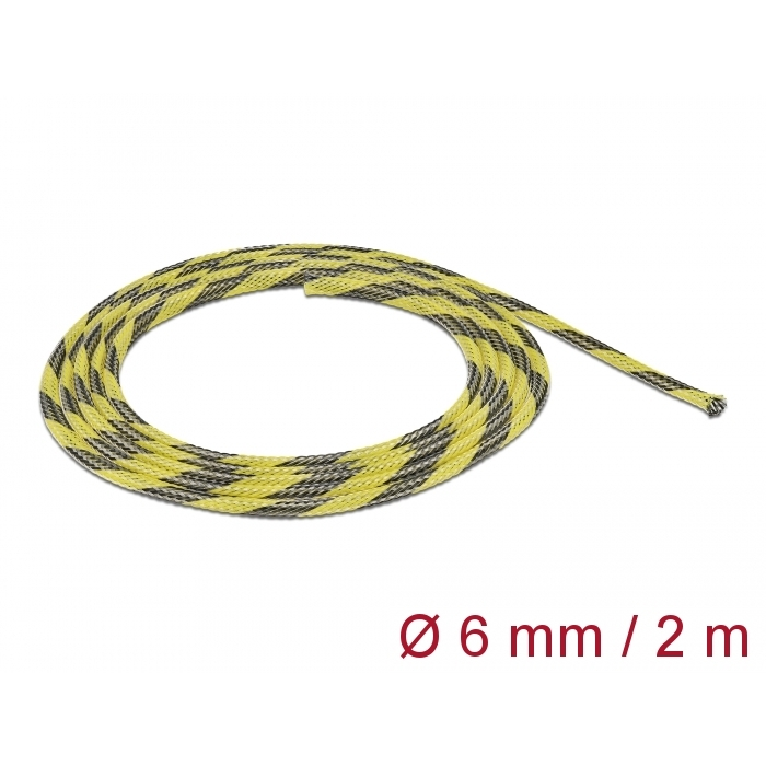 Delock Fonott kábelharisnya nyújtható 2 m x 6 mm fekete-sárga (20737)