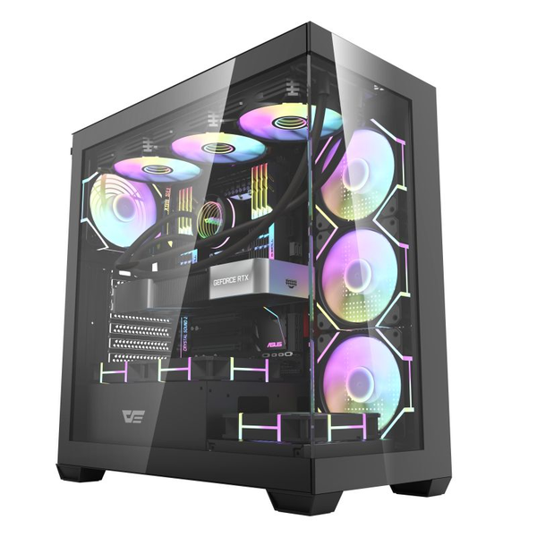 darkFlash DS900 Aquarium Számítógépház + 7x ARGB Ventilátor - Fekete