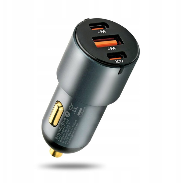 Ładowarka samochodowa 1 x USB QC3.0, 2x USB-C PD 60W czarna