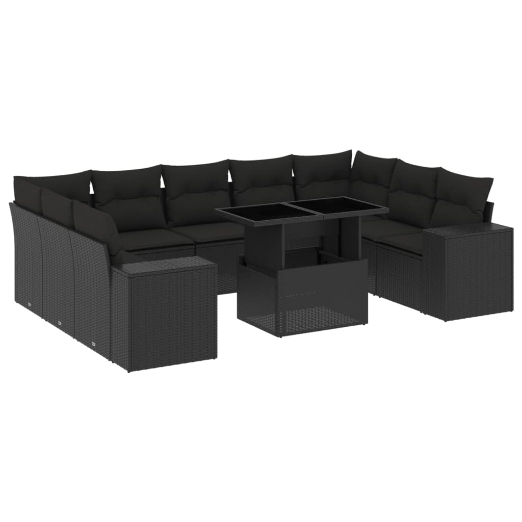 10 részes fekete polyrattan kerti ülőgarnitúra párnákkal (3269365)