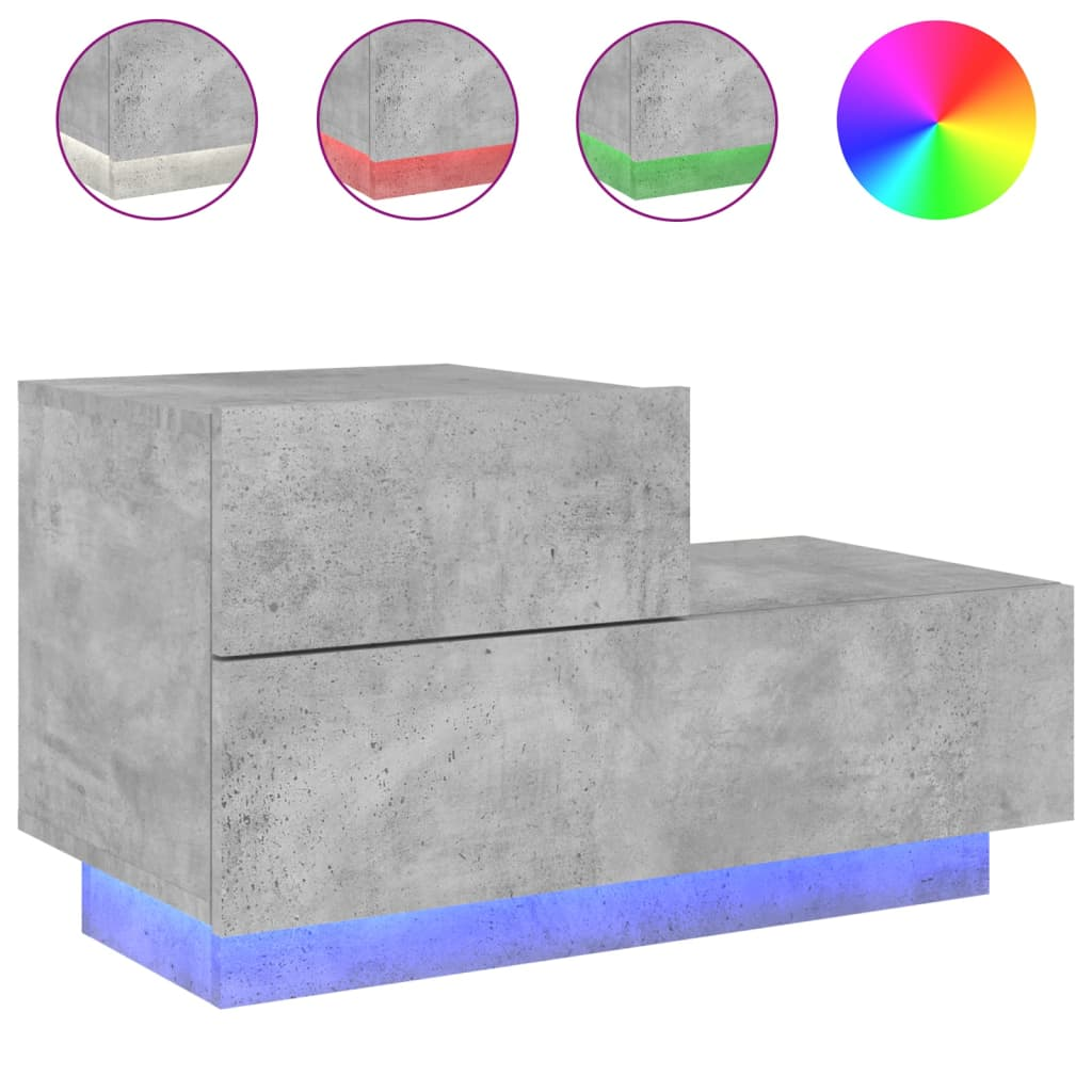 2 db betonszürke éjjeliszekrény LED-fényekkel 70x36x40,5 cm (836780)