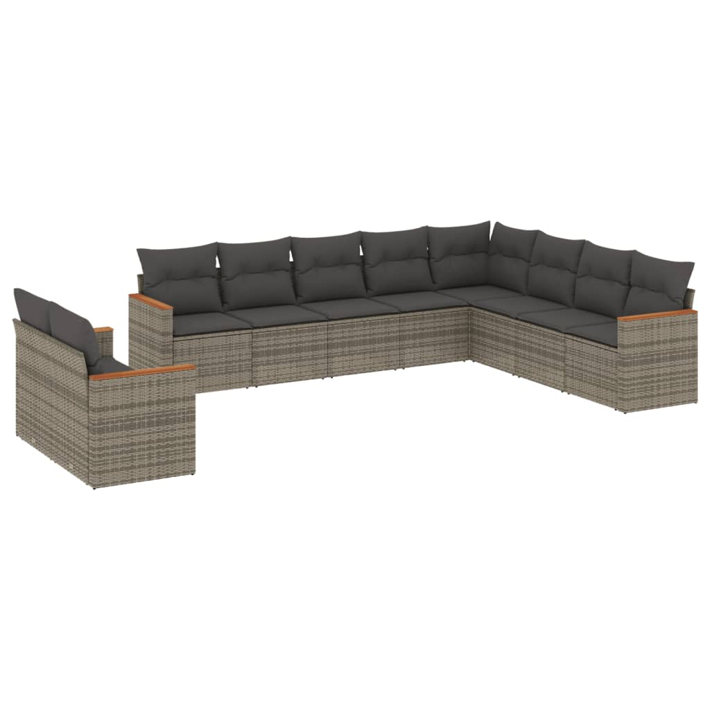 10 részes szürke polyrattan kerti ülőgarnitúra párnákkal (3226116)