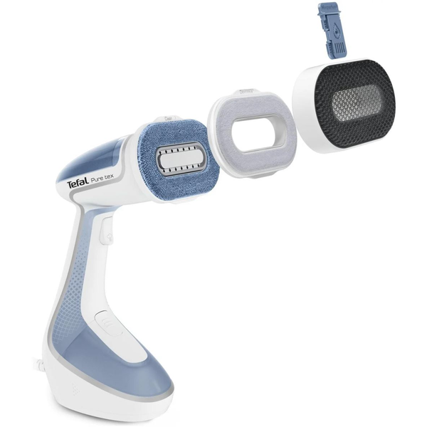 Уред за вертикално гладене с пара TEFAL Pure Tex DT9531E0, 1700W, Променлива пара 30 гр/мин, Резервоар 200 мл, Време за нагряване 25 секунди, Кабел 2.5 м, Бял/Син