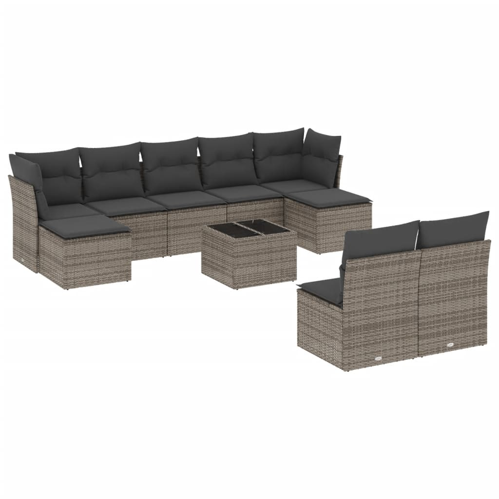 10 részes szürke polyrattan kerti ülőgarnitúra párnákkal (3250119)