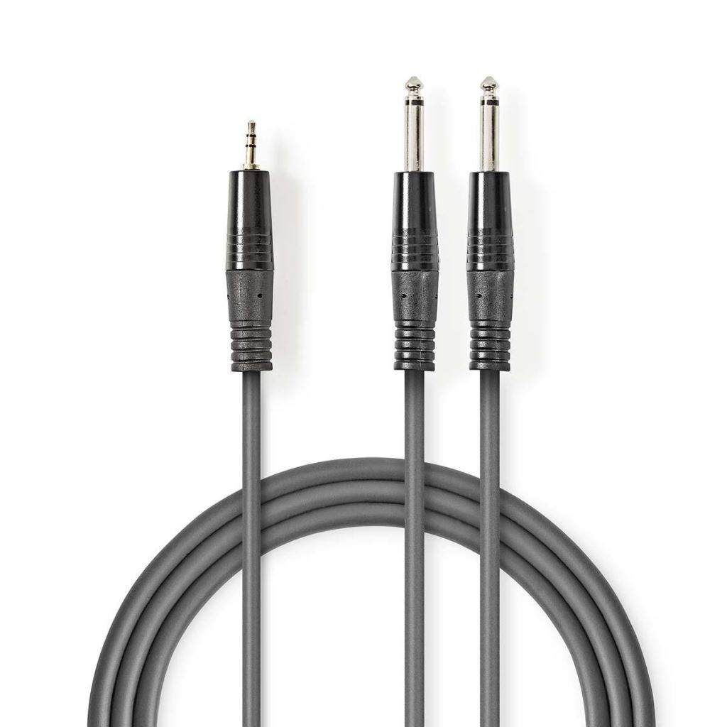 Nedis 6.35 mm Dugasz x2, 3.5 mm Dugasz, nikkelezett, sztereó audiokábel, 1.5m, sötét szürke (COTH23200GY15 ) (COTH23200GY15)