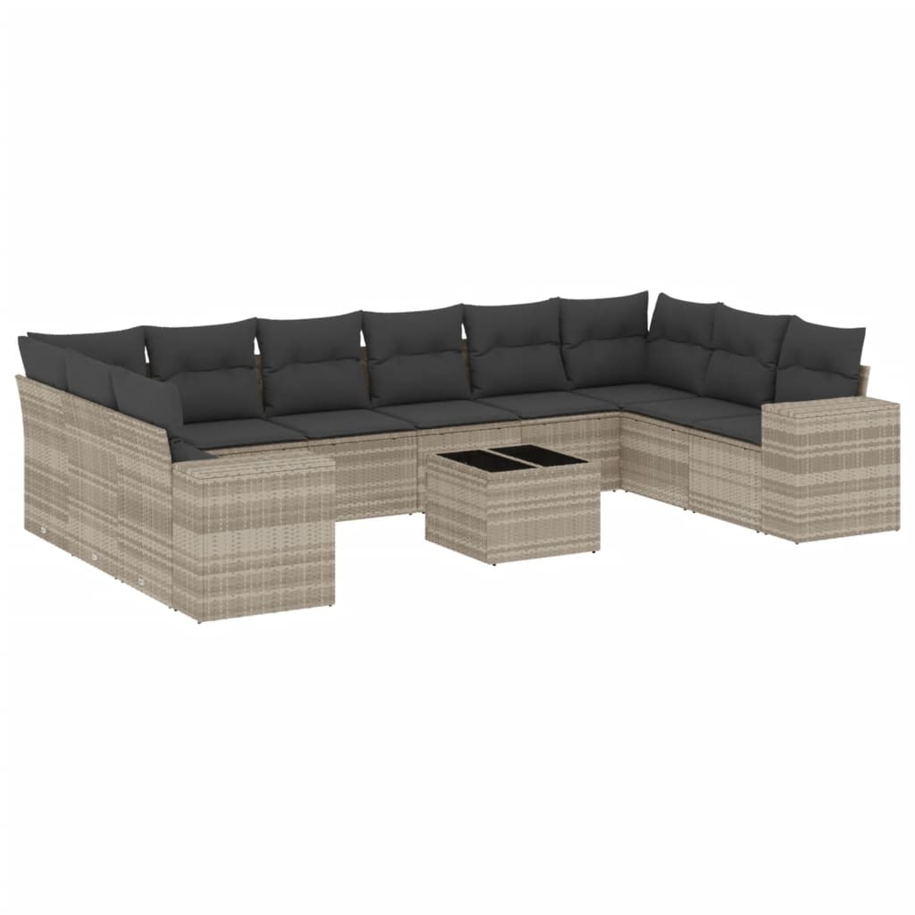 11 részes világosszürke polyrattan kerti ülőgarnitúra párnákkal (3223081)