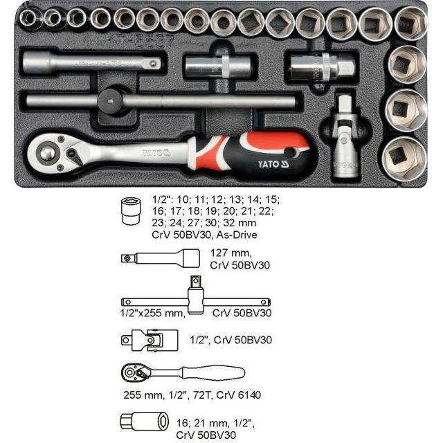 YATO dugókulcs betét - csupasz készlet, 24 db (YT-5537)