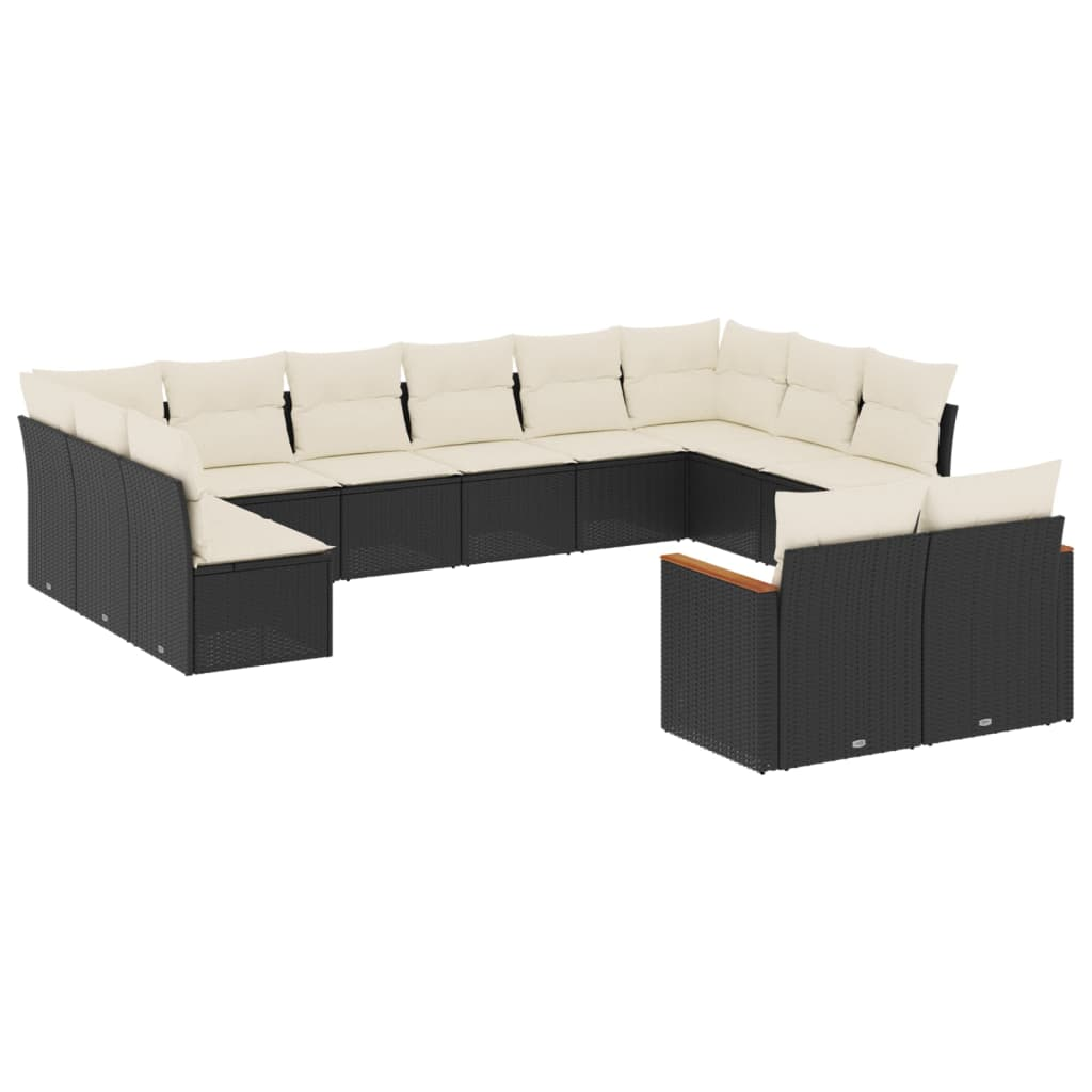 12 részes fekete polyrattan kerti ülőgarnitúra párnákkal (3226441)