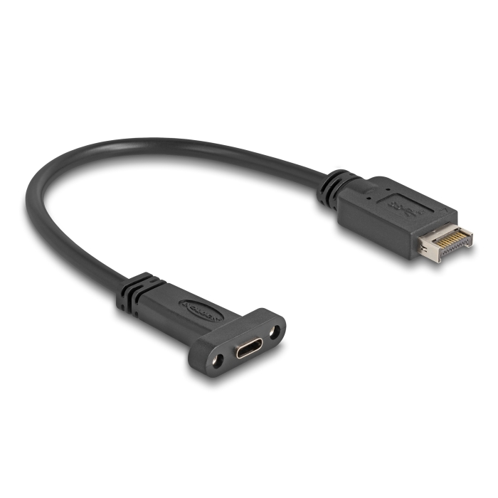 Delock USB 10 Gbps kábel E-típusú A kulcs USB 20 tűs apa - USB Type-C panel-rögzítős anya 25 cm (85454)