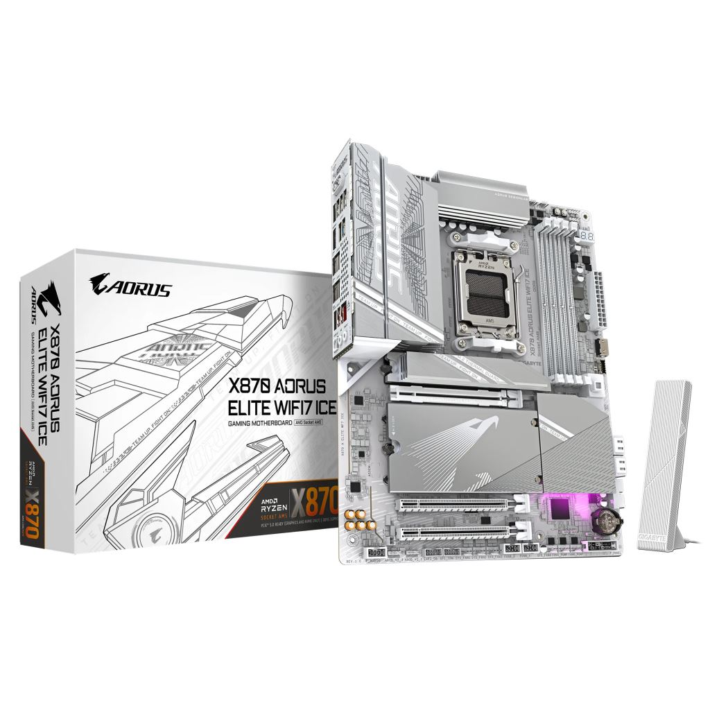 Placa de baza GIGABYTE X870 AORUS ELITE WIFI7 ICE, AM5, DDR5, Wi-Fi, BT, ATX, Alb
