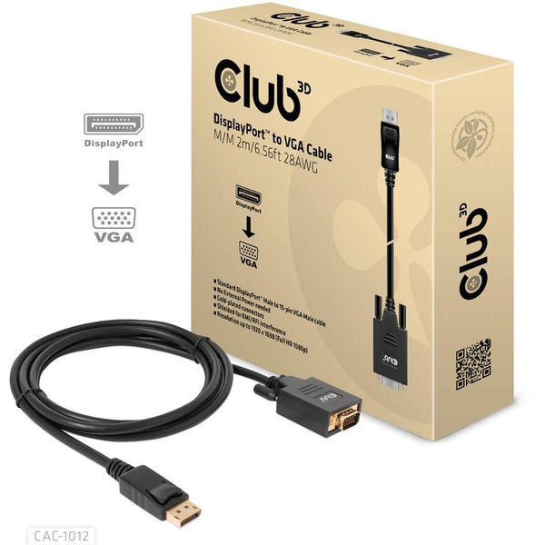 CLUB3D CAC-1012 video kabel adapter 2 m VGA (D-Sub) Zwart