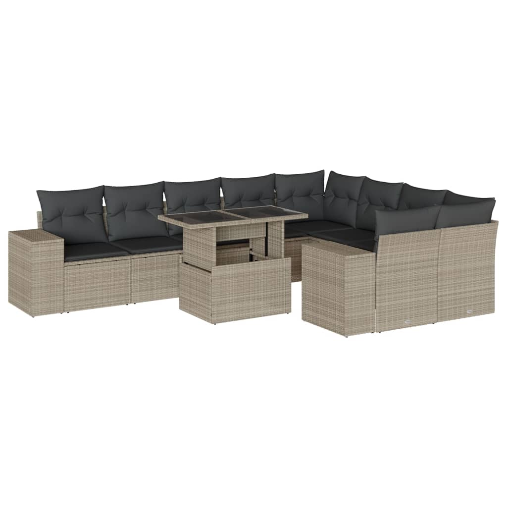 10 részes világosszürke polyrattan kerti ülőgarnitúra párnákkal (3269392)