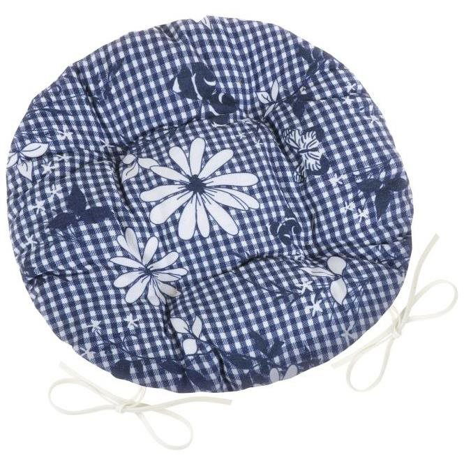 BELLATEX Seat DITA 62/410 - round, quilted, d.40cm, blue block with flower (9528)