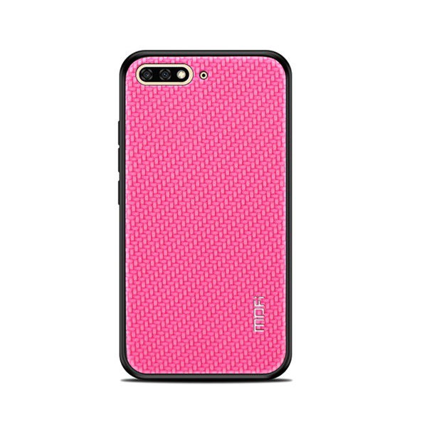 MOFI HONOR műanyag telefonvédő (szilikon keret, bőr hatású hátlap, fonott minta) MAGENTA [Huawei Y6 (2018)]