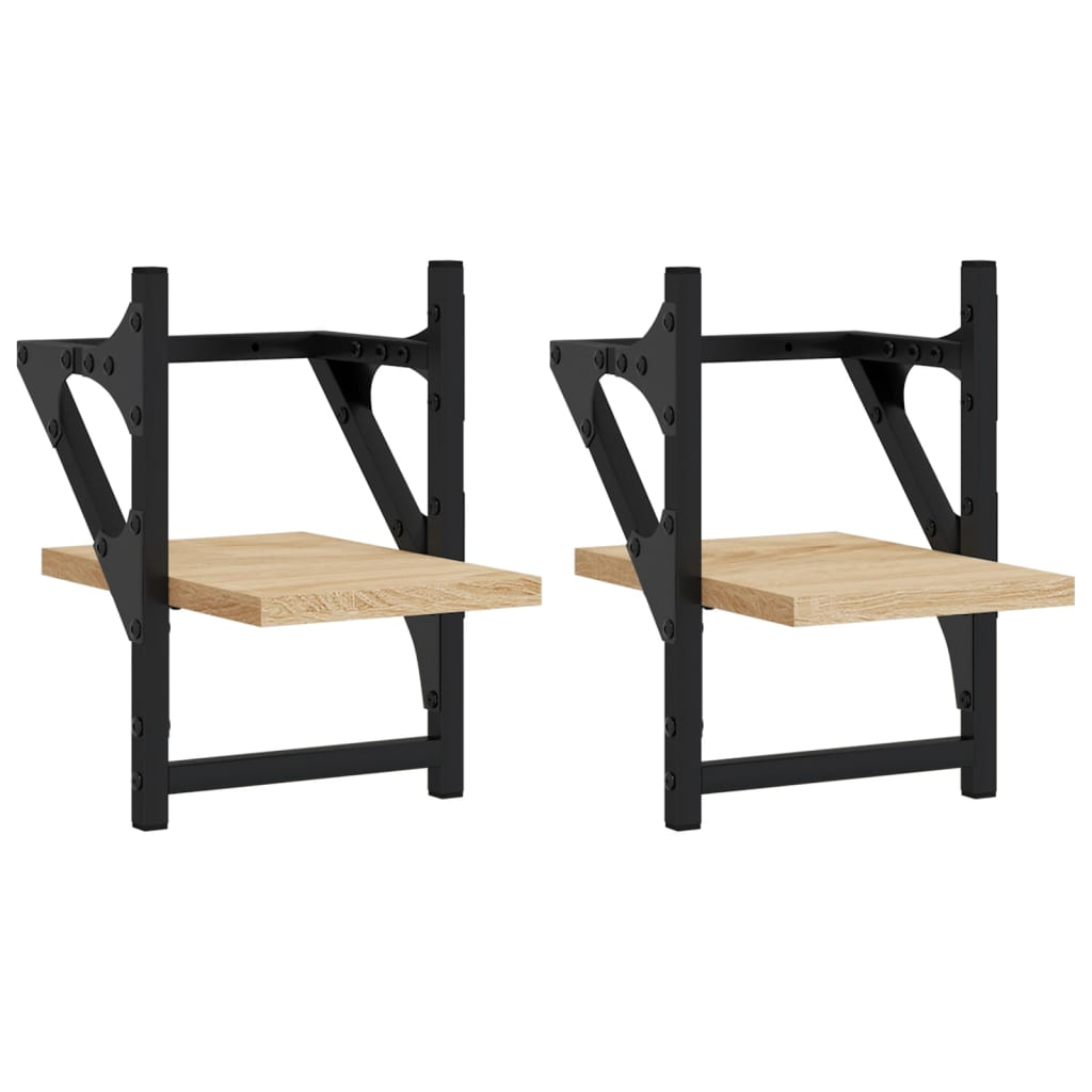 2 db sonoma-tölgyszínű falipolc rúddal 20 x 25 x 30 cm (836229)