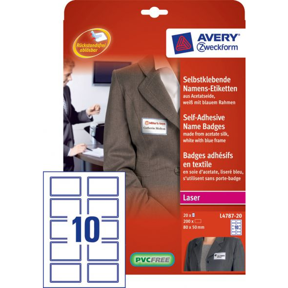 Avery-Zweckform L4787-20 Név címkék 80 x 50 mm Fehér 200 db Leoldható (L4787-20)