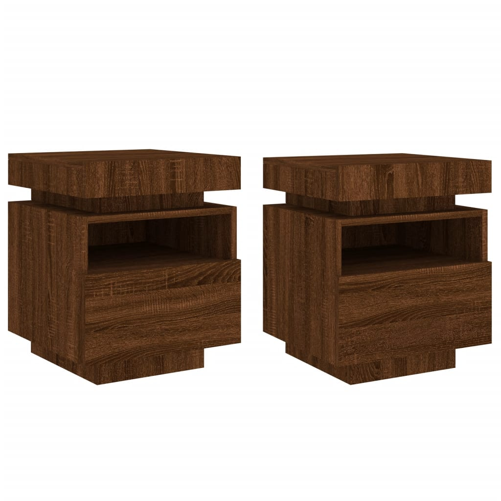 2 db barna tölgy éjjeliszekrény LED-fényekkel 40x39x48,5 cm (836797)