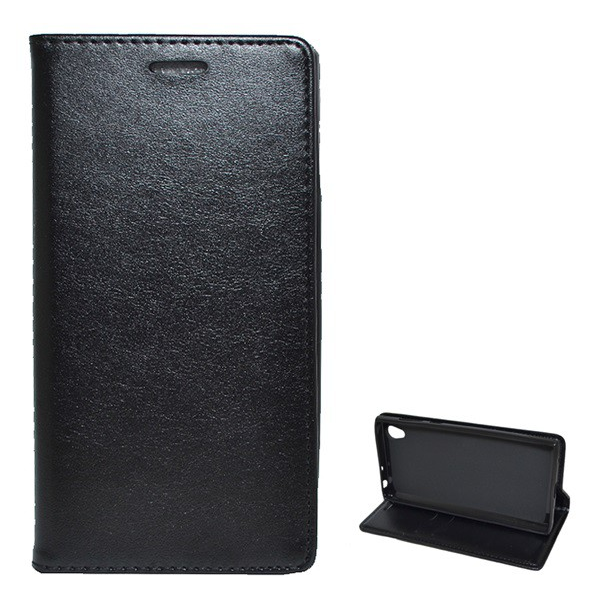 Калъф Sony Xperia L1, Кожен ефект, Стоящ, Странично отваряне, Черен