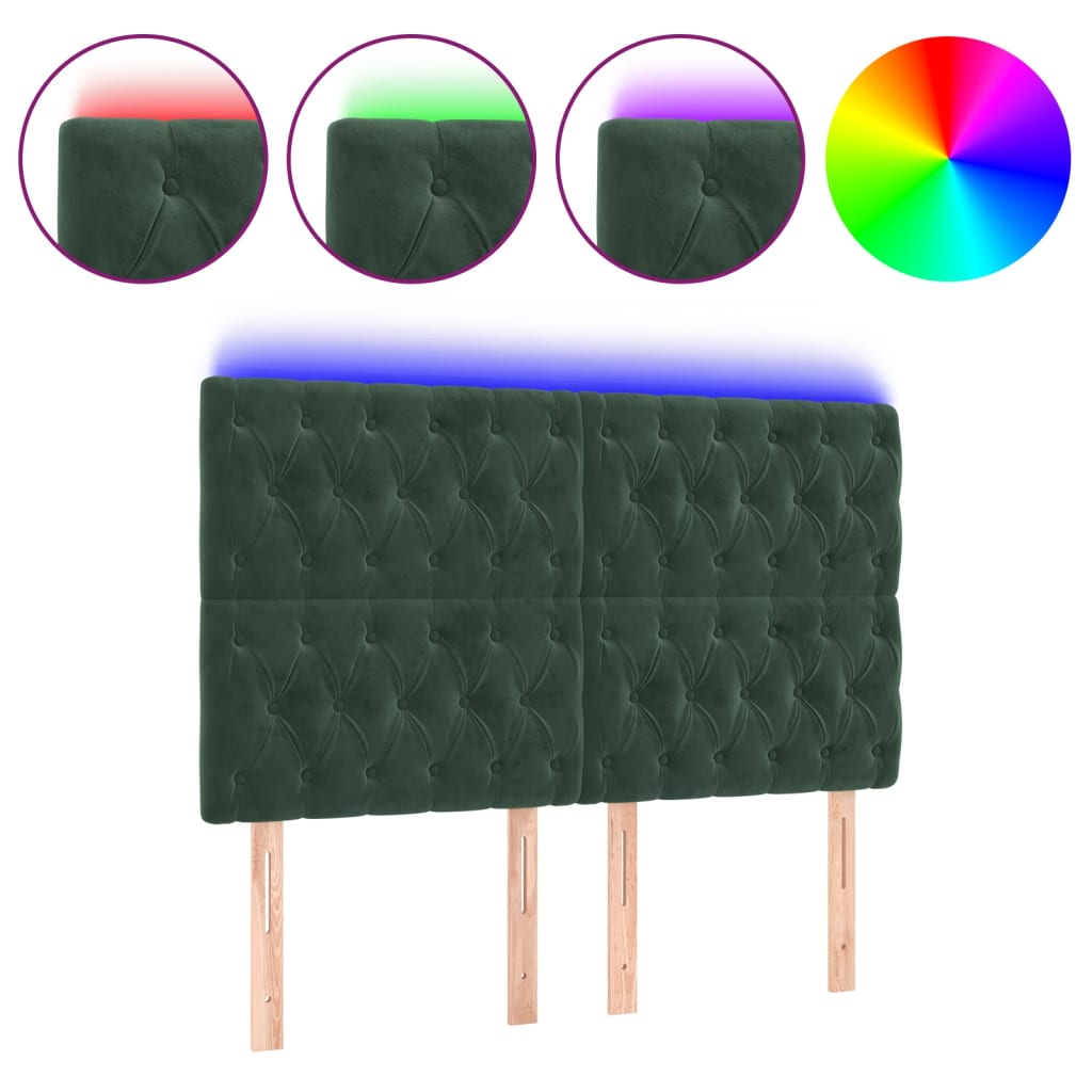 sötétzöld bársony LED-es fejtámla 160x7x118/128 cm (3122817)