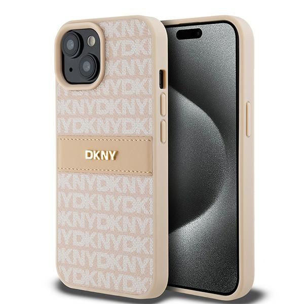 DKNY iPhone 14 Plus / 15 Plus Ismétlődő mintás PU Bőr Telefon tok - Pink (DKHCP15MPRTHSLP)