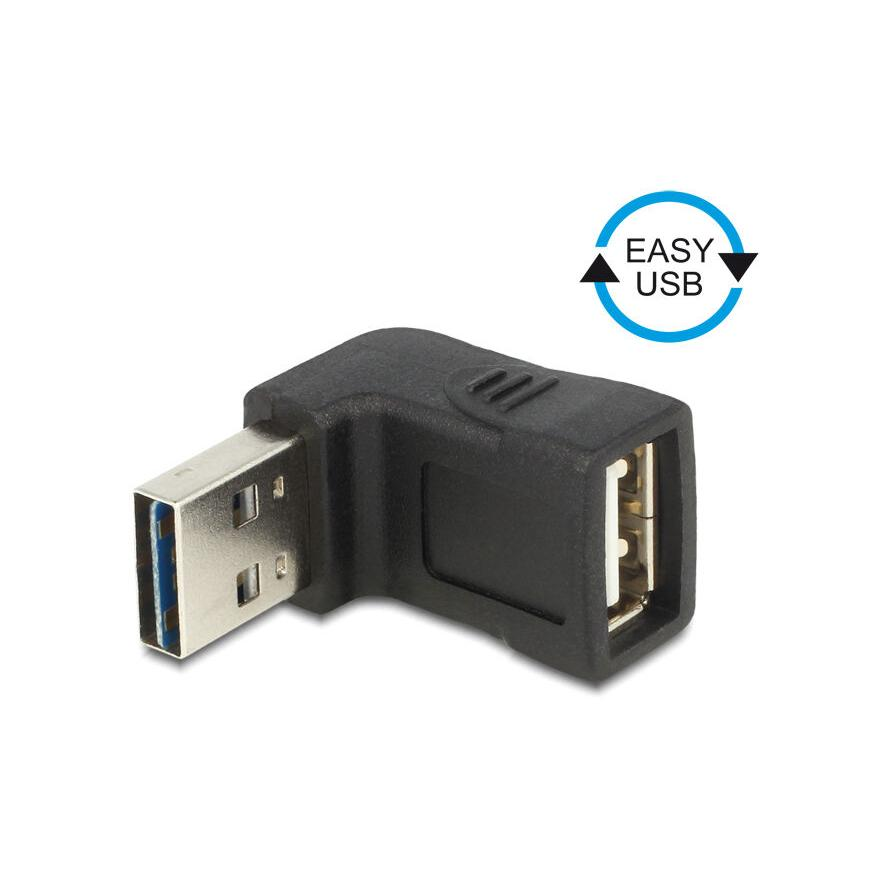 Delock Easy-USB A -> USB-A 2.0 M/F adapter fekete fel/le 90°-os (65521)