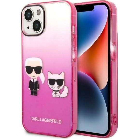 Karl Lagerfeld Gradient Ikonik Karl & Choupette Apple iPhone 14 Plus hátlap tok, rózsaszín (KLD1170)