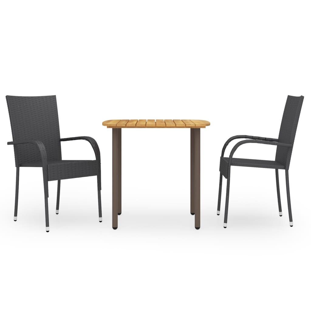 3 részes fekete polyrattan kerti étkezőgarnitúra (3072482)