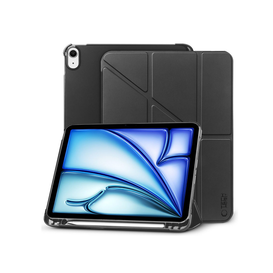 Apple iPad Air 4 / 5 (2020/2022) 10.9 / iPad Air 6 (2024) 11.0 tablet tok (SmartCase) on/off funkcióval, Apple Pencil tartóval - Tech-Protect Origami - fekete (ECO csomagolás) (TP308729)