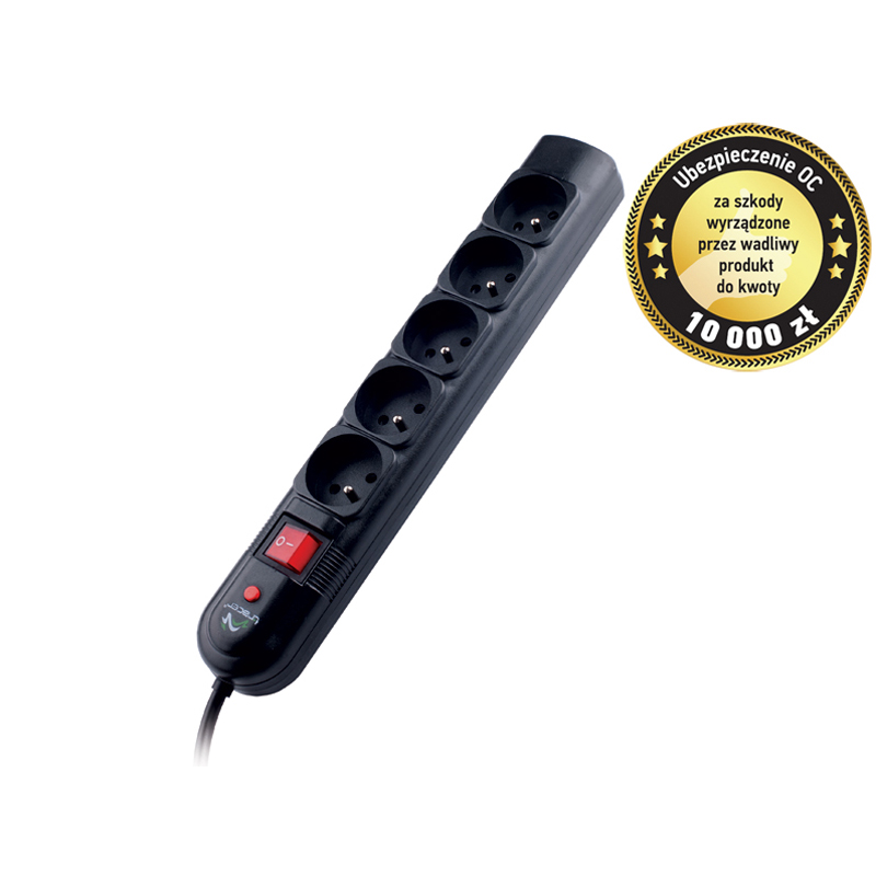 TRACER PowerGuard túlfeszültség védő, 1.8m, fekete (5 aljzat) (TRALIS30406)