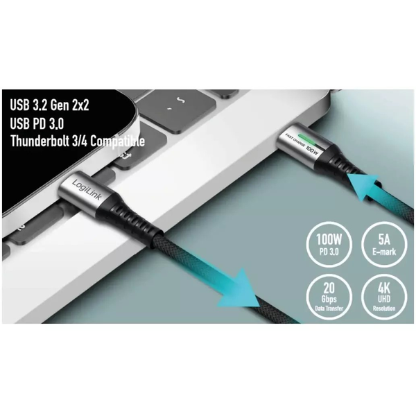 USB-C 3.2(M) <> USB-C(M) 1.0m LogiLink 100W/20Gbs/4K zw.