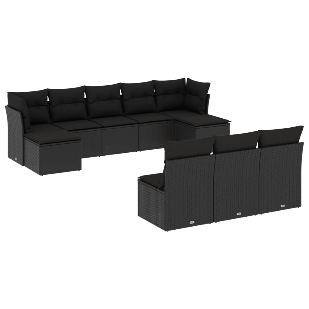 10 részes fekete polyrattan kerti ülőgarnitúra párnákkal (3218285)