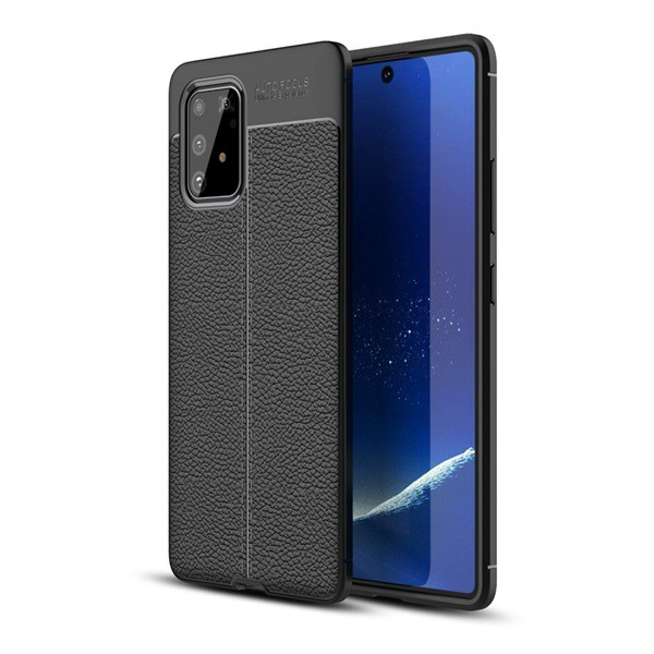 Szilikon telefonvédő (közepesen ütésálló, bőr hatású, varrás minta) FEKETE [Samsung Galaxy S10 Lite (SM-G770F) ] (5996457934812)