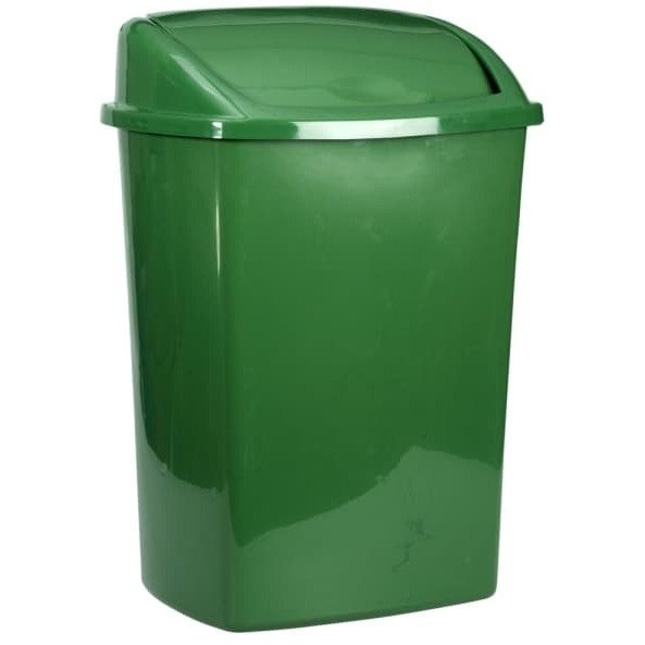 Waste bin, V-Part, dark green, plastic, 8 l, with swing lid, prepared for wall mounting