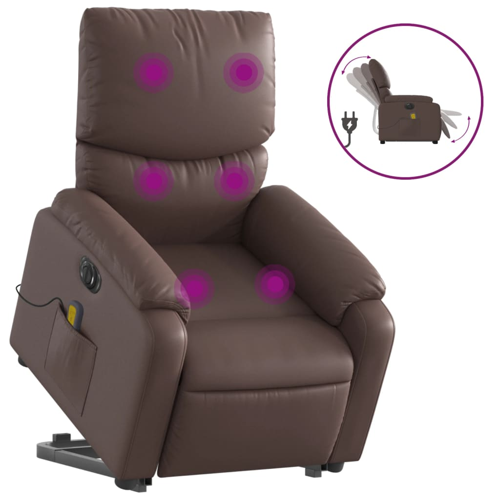 elektromos barna műbőr felállást segítő dönthető masszázsfotel (3204909)