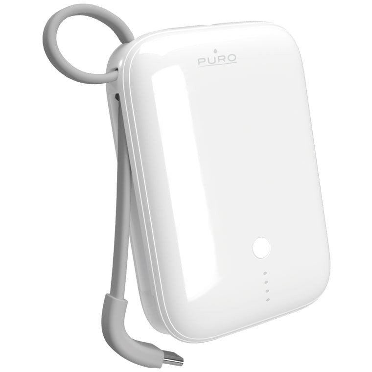 Puro Power Link 10 Plus 10000 mAh Power Bank beépített USB-C kábellel fehér (8018417490545)