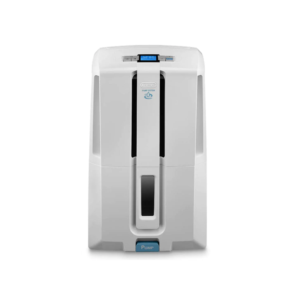 Влагоабсорбатор De'Longhi DD230P, 30 л/24 ч, Резервоар 7 л, Електронен дисплей, Помпена система, Филтър против прах, Индикатор за нивото на водата, Бял