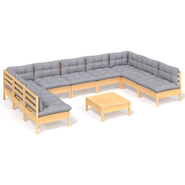 Градински Лаундж Комплект vidaXL, 63,5 x 63,5 x 62,5 см, Дърво, Сив , 10 бр
