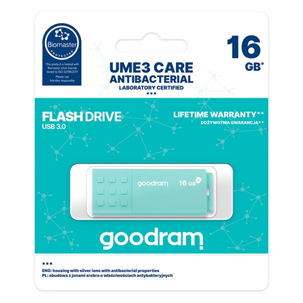 Goodram USB 3.0 UME3 CARE USB-nøgle 16 GB USB Type-A 3.2 Gen 1 (3.1 Gen 1) Turkis
