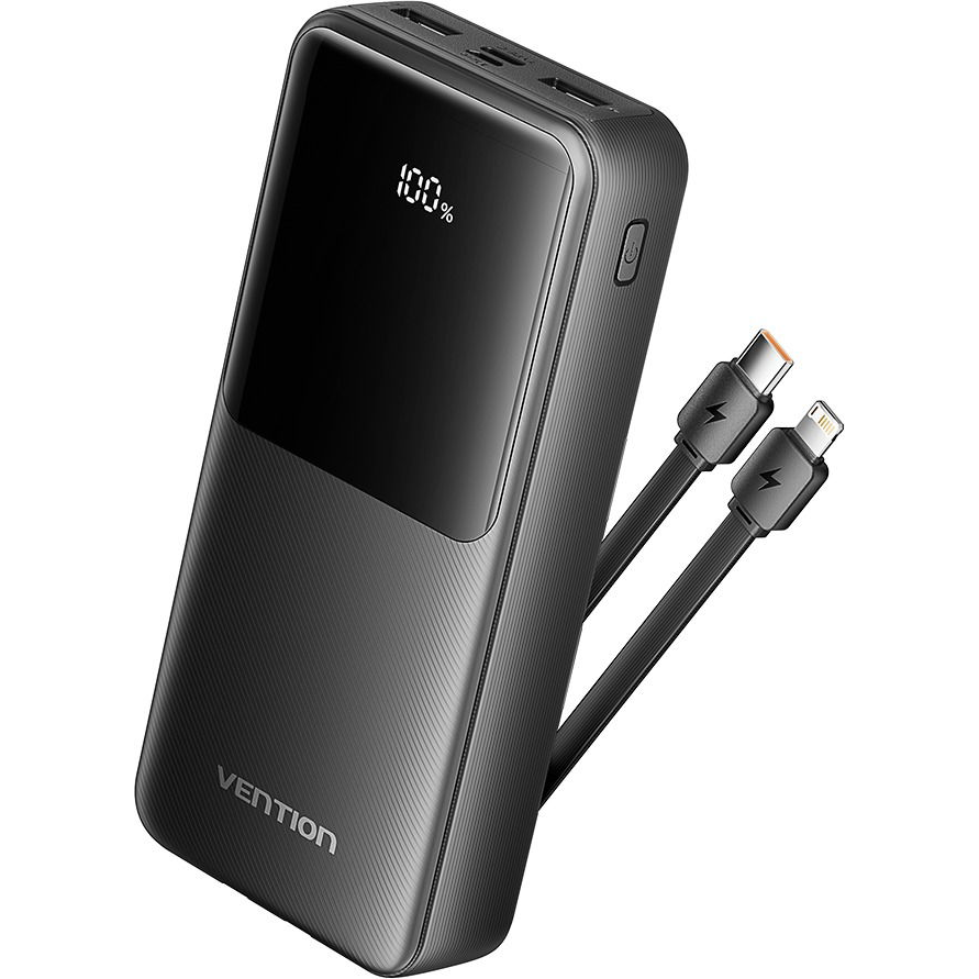 Vention 20000 mAh, Integrated USB-C, Lightning Cables, 22.5W, LED Display Type, fekete (FHPB0)