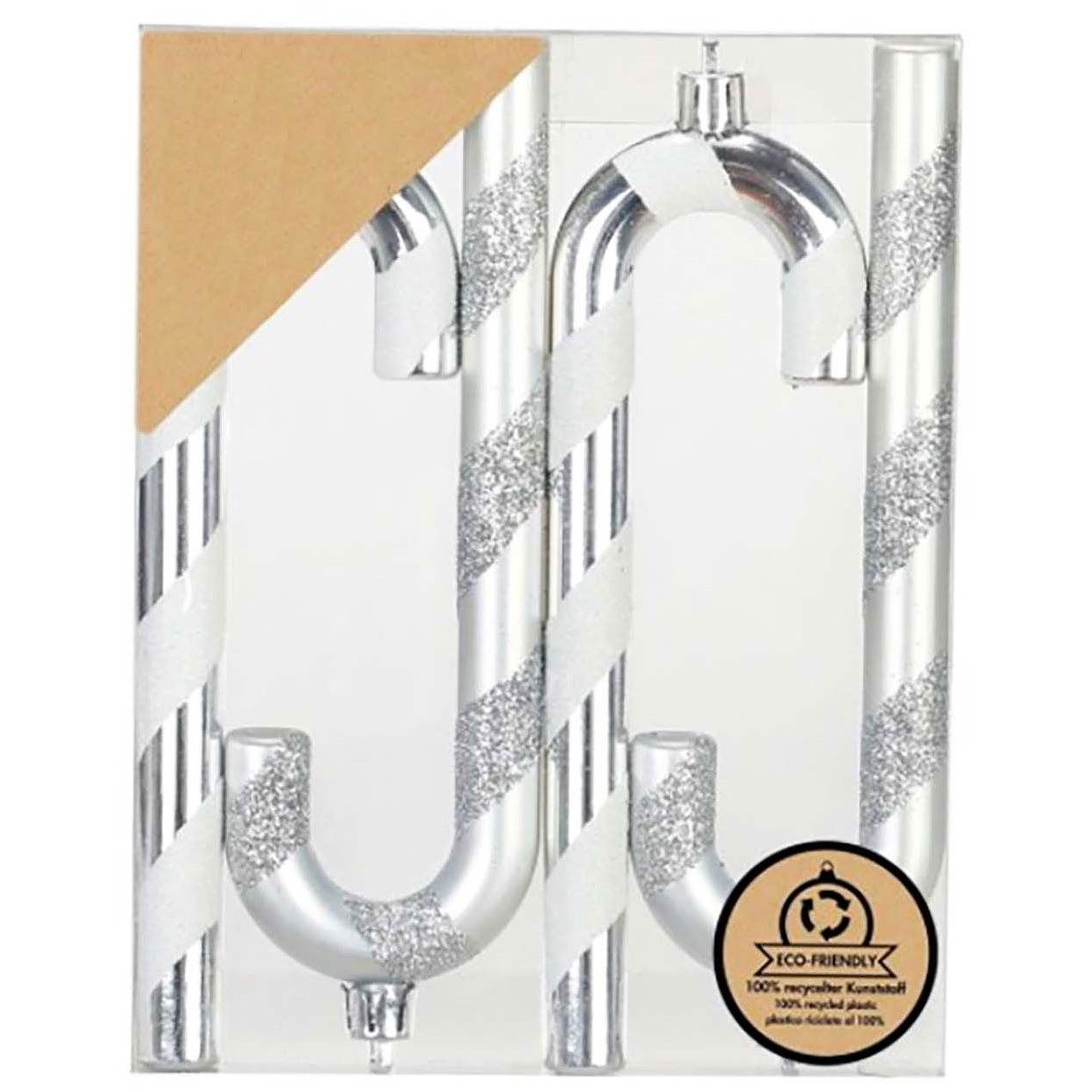 LAALU Karácsonyi dísz - cukorpálca, ezüst, 14 cm, 4 db (LAU-2092)